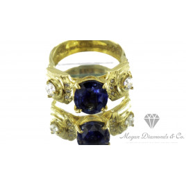 Yellow Gold Ring Unique Blue Sapphire