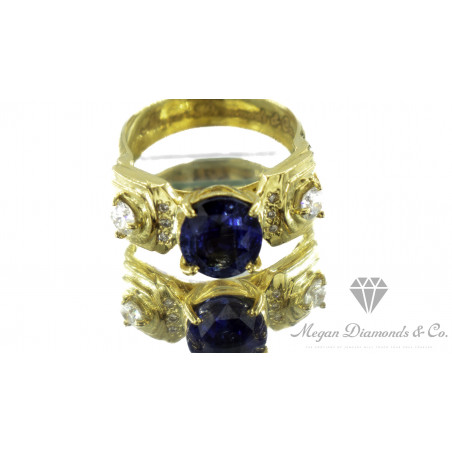 Yellow Gold Ring Unique Blue Sapphire