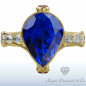 Yellow Gold Ring Unique Blue Sapphire Pear of Ocean