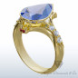 Yellow Gold Ring Unique Blue Sapphire Pear of Ocean