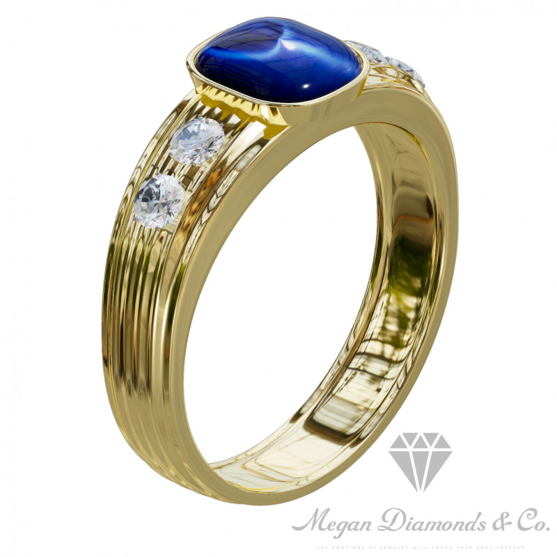 Star Sapphire Gentleman Ring Yellow Gold