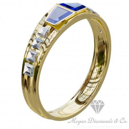 Man Double Sapphire Ring with Diamonds