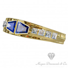 Man Double Sapphire Ring with Diamonds