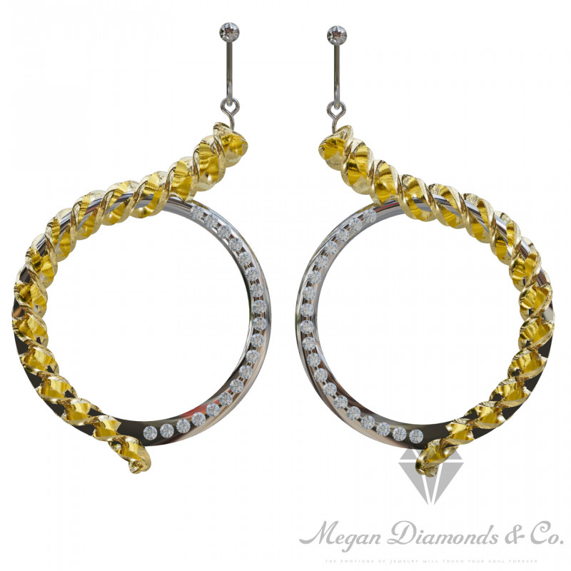 RoundSpiral White Sapphire Combined Gold Yellow - White Earrings