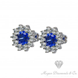 Sapphire Flower Earrings with Diamonds