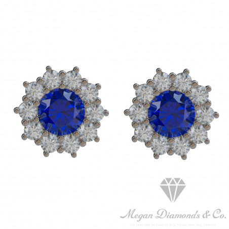 Sapphire Flower Earrings with Diamonds