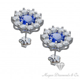 Sapphire Flower Earrings with Diamonds