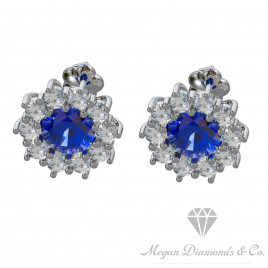 Sapphire Flower Earrings with Diamonds