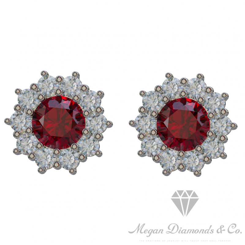 Ruby Flower Earrings with Diamonds