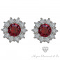 Ruby Flower Earrings with Diamonds