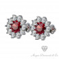 Ruby Flower Earrings with Diamonds