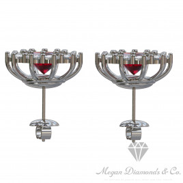 Ruby Flower Earrings with Diamonds