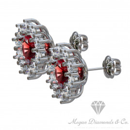 Ruby Flower Earrings with Diamonds