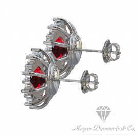 Ruby Flower Earrings with Diamonds
