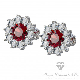 Ruby Flower Earrings with Diamonds